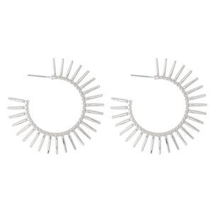 Women's Silver Sunburst Hoop Jewelry Earrings